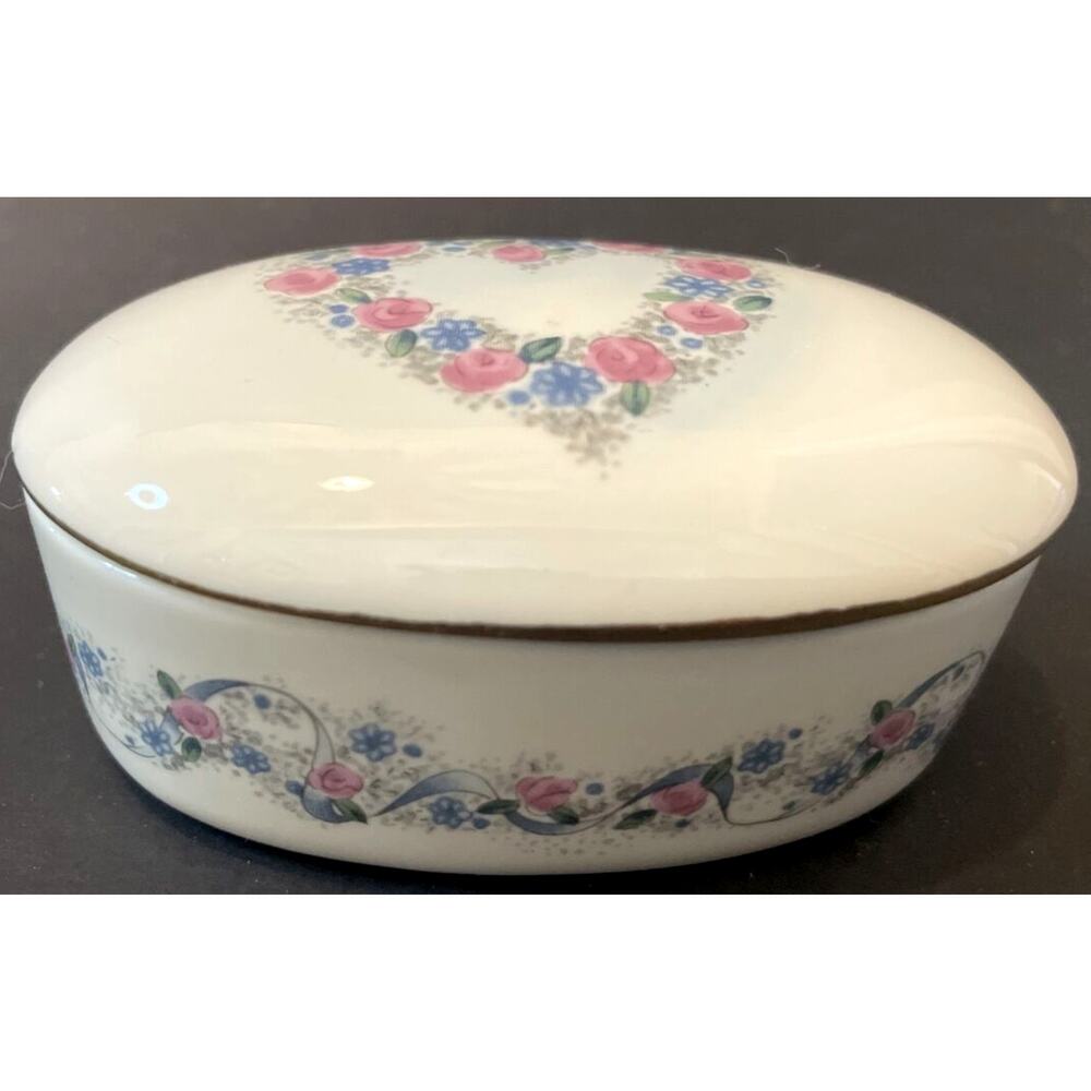 Otagiri Japan “Heart Of Flowers” Floral Jewelry Trinket Box Ceramic